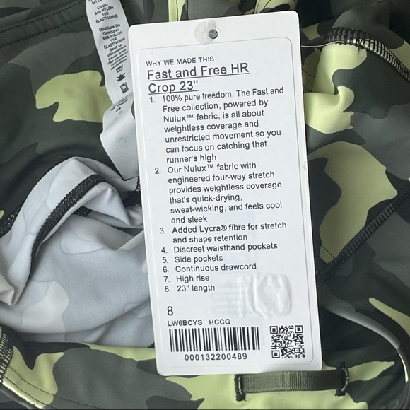 LULULEMON NWT FAST & FREE HIGH RISE CROP LEGGINGS 23” SIZE 0 - Picture 9 of 10